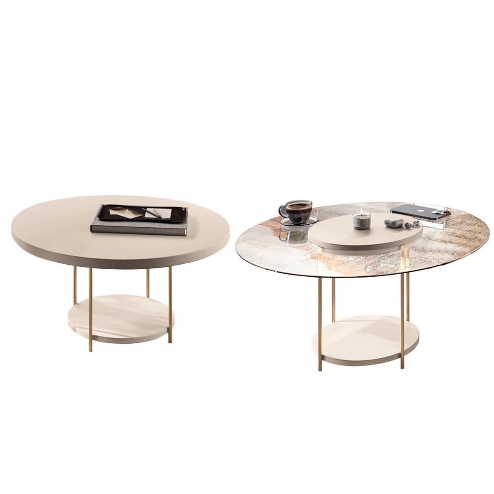 Kit de Mesa de Centro Sky com Pés em Aço e Tampo Vidro e MDF Off White