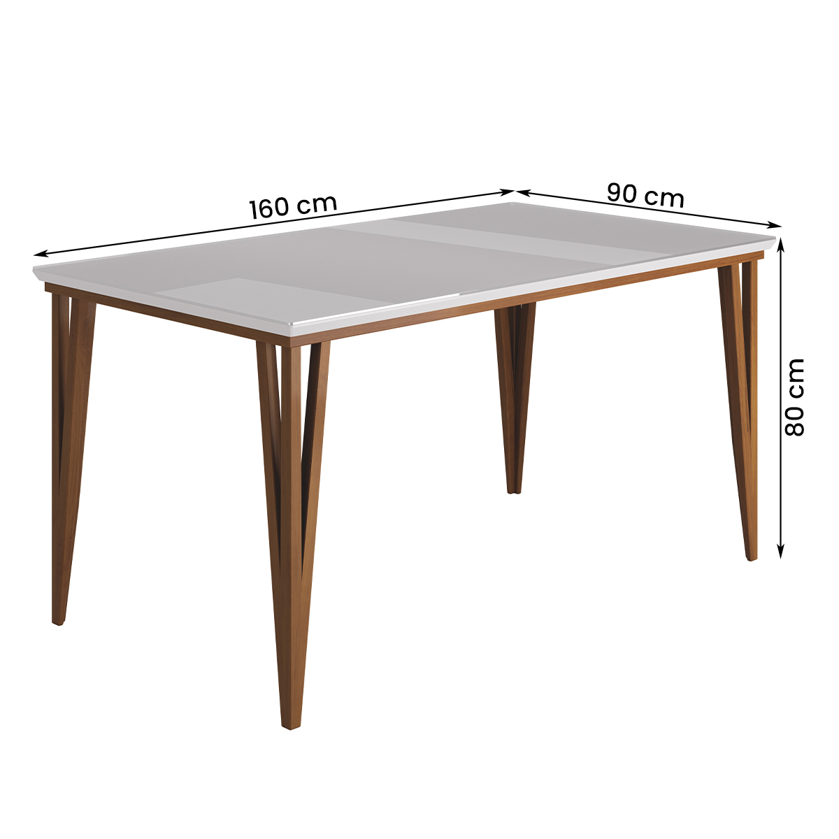 Kit de Mesa de Jantar Safira 160x90cm com 6 Cadeiras Cristal Branco Off/Areia/Caramelo