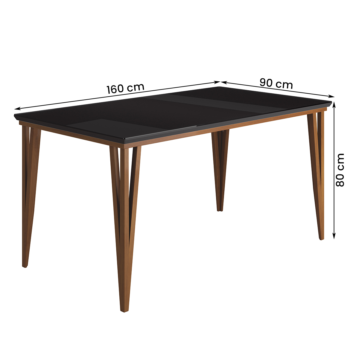 Kit de Mesa de Jantar Safira 160x90cm com 6 Cadeiras Cristal Preto/Areia/Caramelo