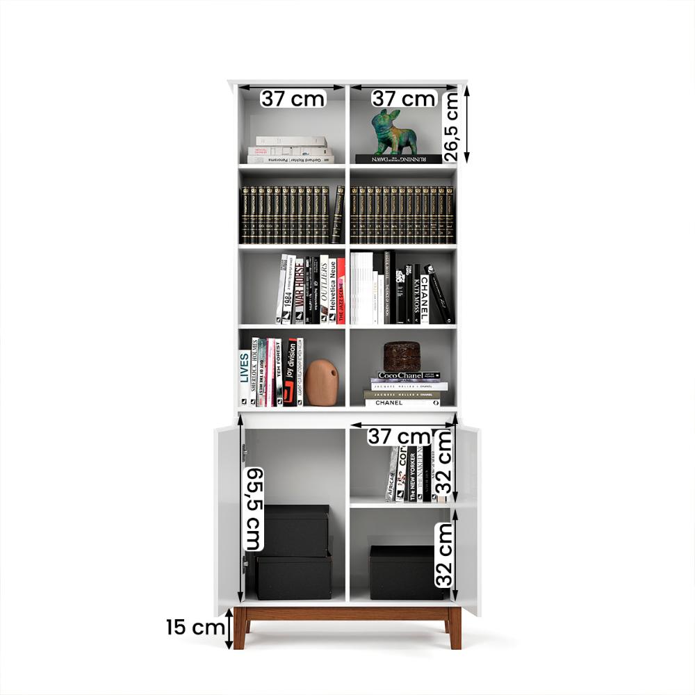 Livreiro EJ Flow 2 Portas 6 Prateleiras com Pés Madeira Branco