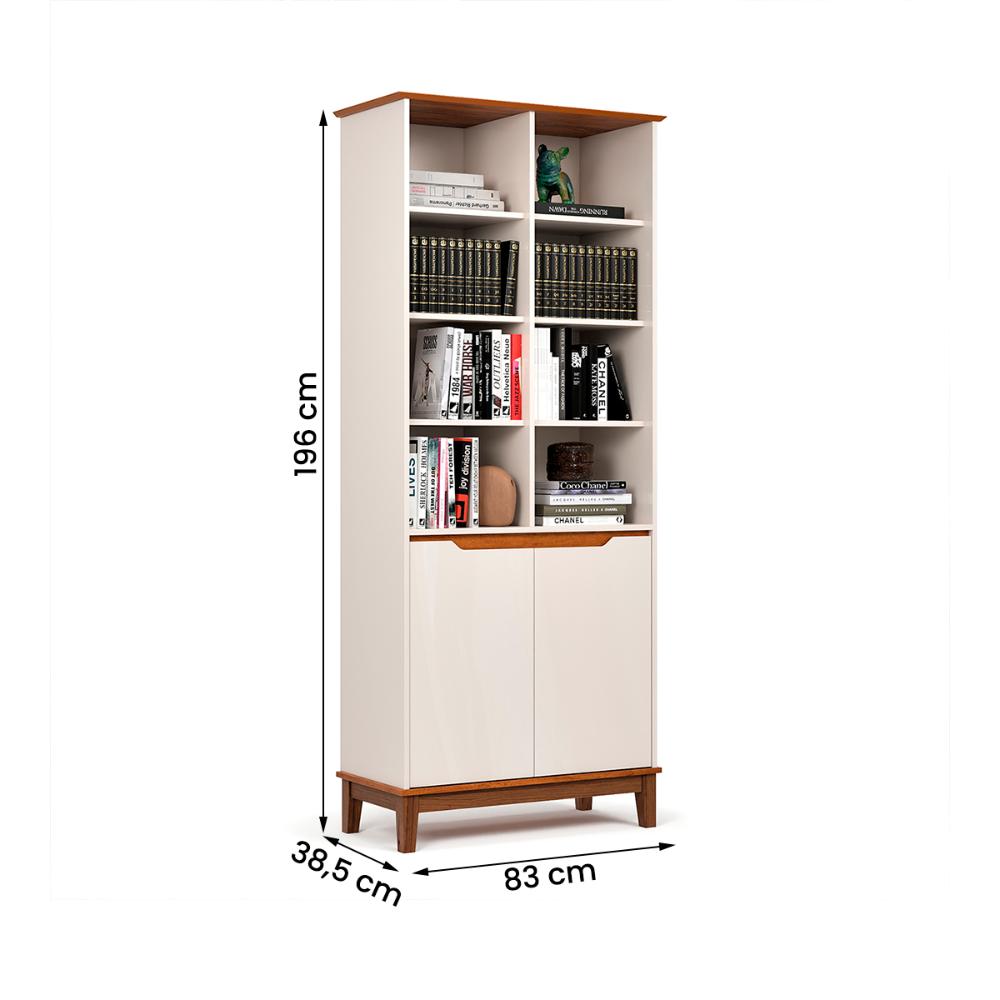 Livreiro EJ Flow 2 Portas 6 Prateleiras com Pés Madeira Off White/Freijo
