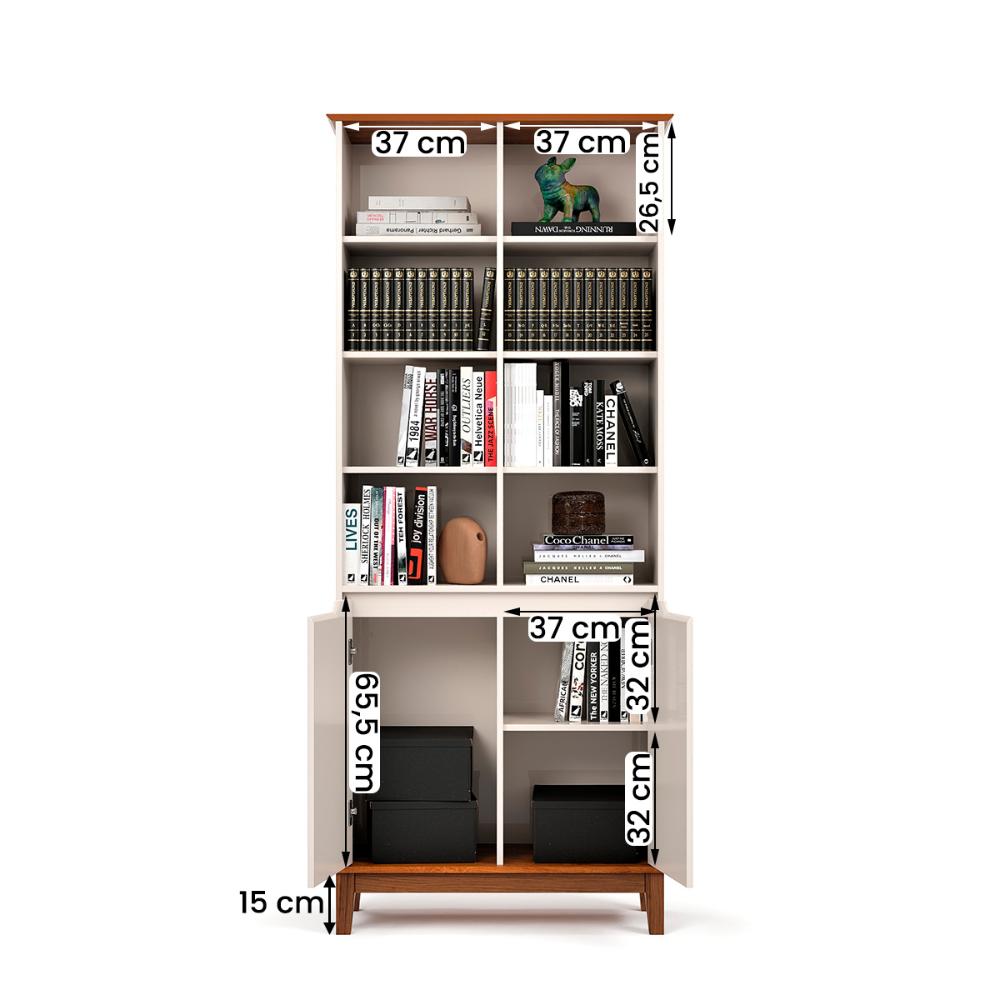 Livreiro EJ Flow 2 Portas 6 Prateleiras com Pés Madeira Off White/Freijo