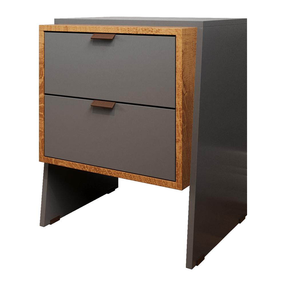 Mesa de Cabeceira Dante com 2 gavetas Titanium/Naturale