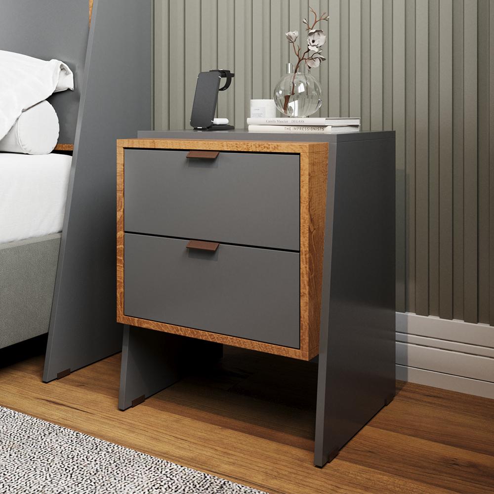 Mesa de Cabeceira Dante com 2 gavetas Titanium/Naturale