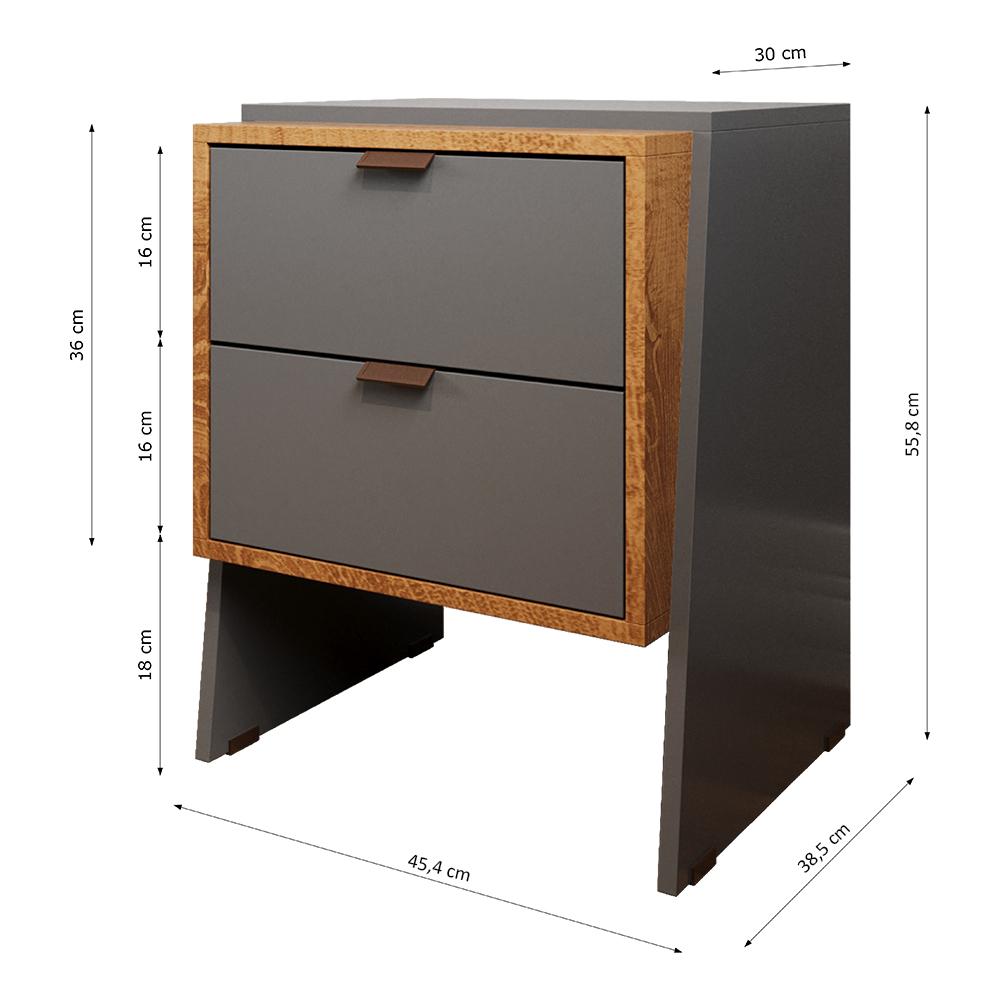 Mesa de Cabeceira Dante com 2 gavetas Titanium/Naturale