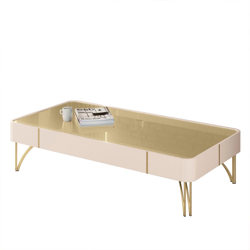 Mesa de Centro Cadenza com Pés em Aço Off White/Champanhe