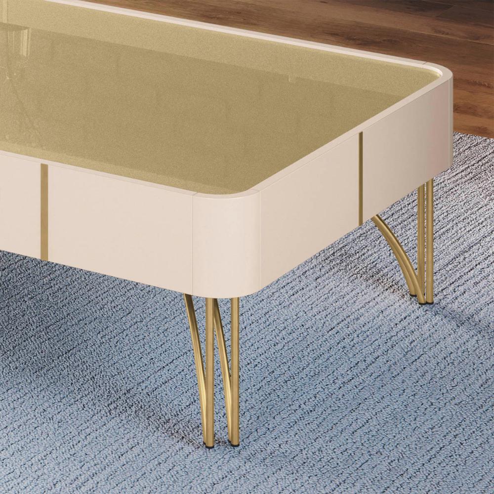 Mesa de Centro Cadenza com Pés em Aço Off White/Champanhe