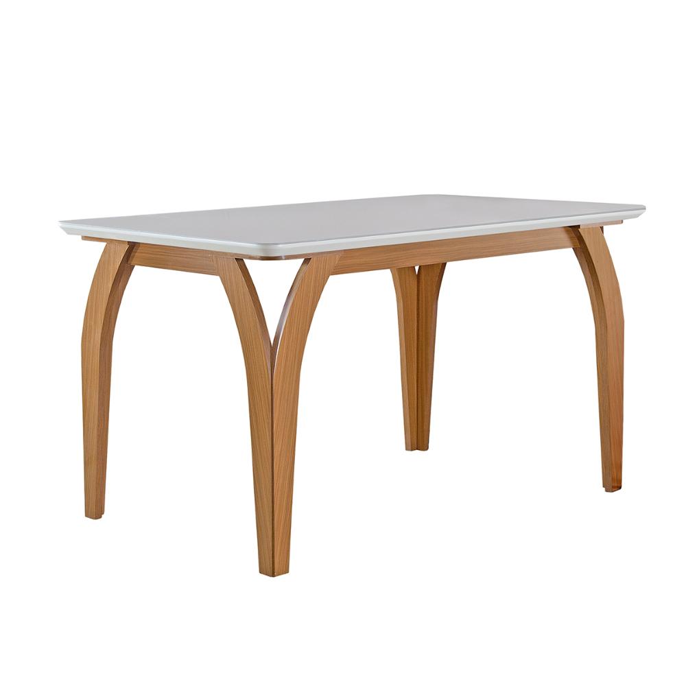 Mesa de Jantar Agata 135cm 4 Lugares com Tampo de Vidro Castanho Cinamomo/Off White