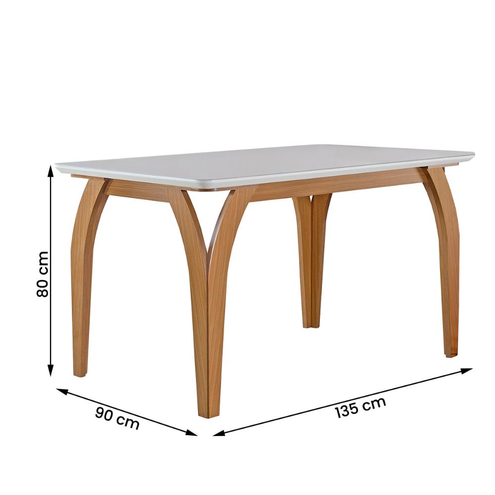 Mesa de Jantar Agata 135cm 4 Lugares com Tampo de Vidro Castanho Cinamomo/Off White