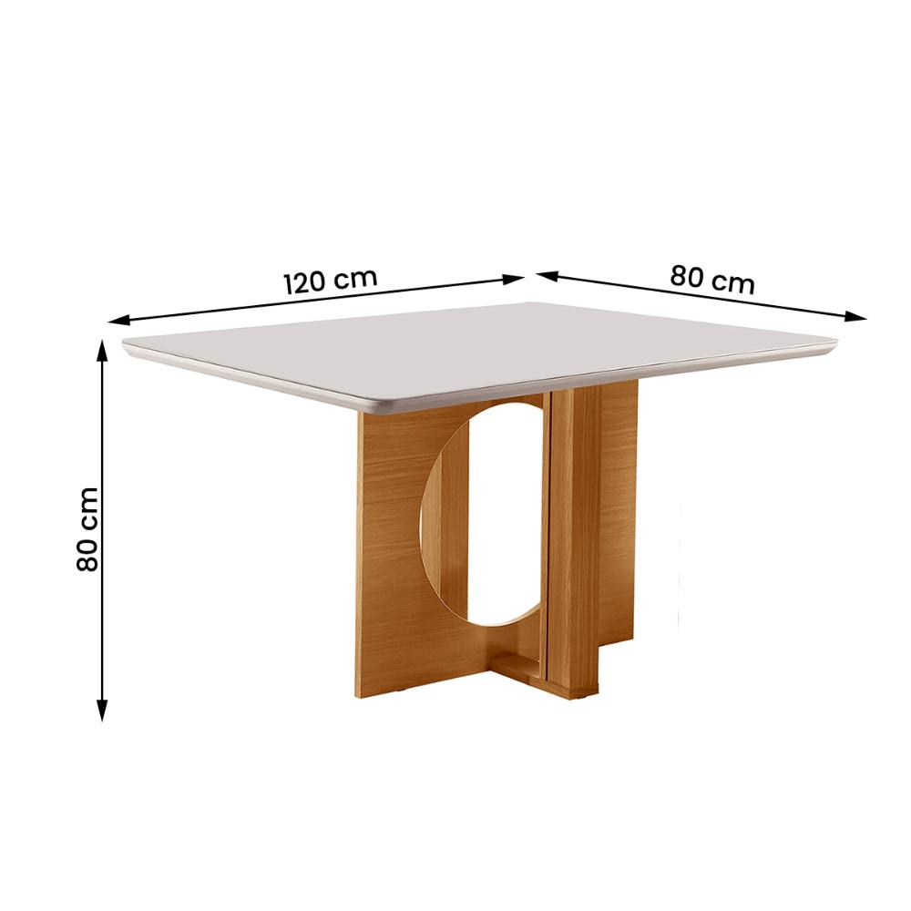 Mesa de Jantar Firenze 120x80 cm Retangular com Vidro Castanho Cinamomo/Off White