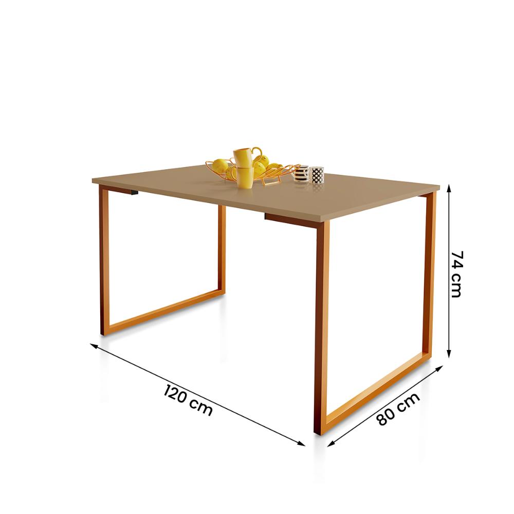 Mesa de Jantar Steel Estilo Industrial Pés de Aço 120x80cm Cobre/Fendi