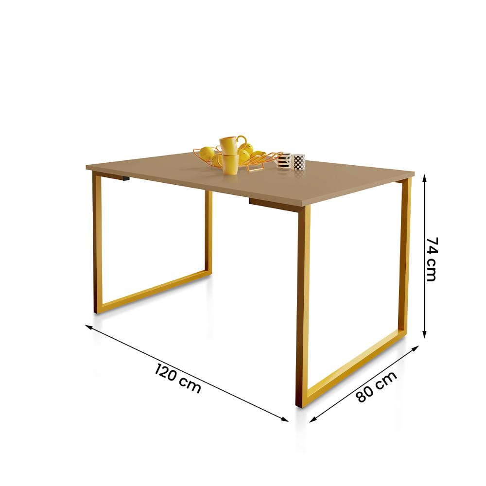 Mesa de Jantar Steel Estilo Industrial Pés de Aço 120x80cm Dourado/Fendi