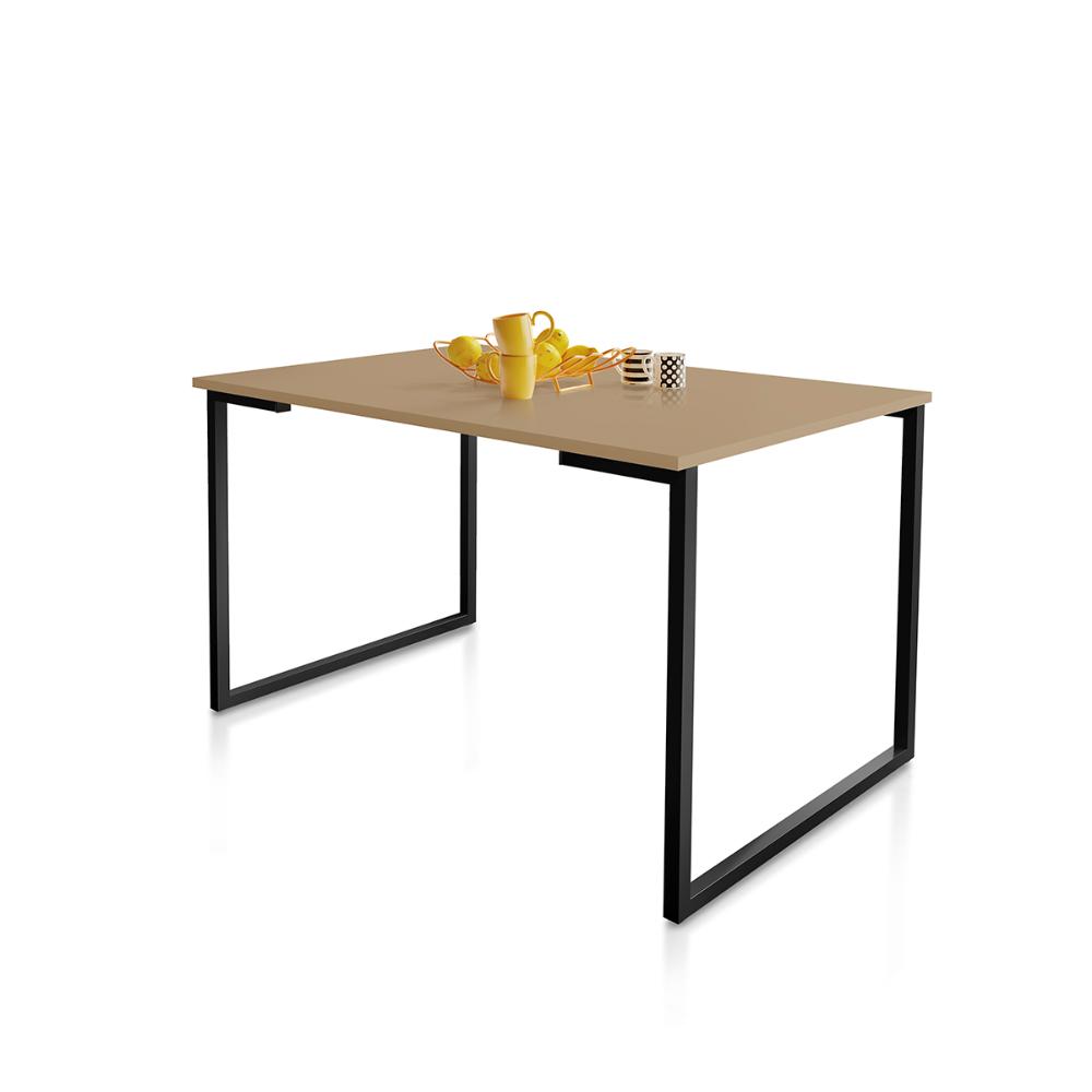 Mesa de Jantar Steel Estilo Industrial Pés de Aço 120x80cm Preto/Fendi