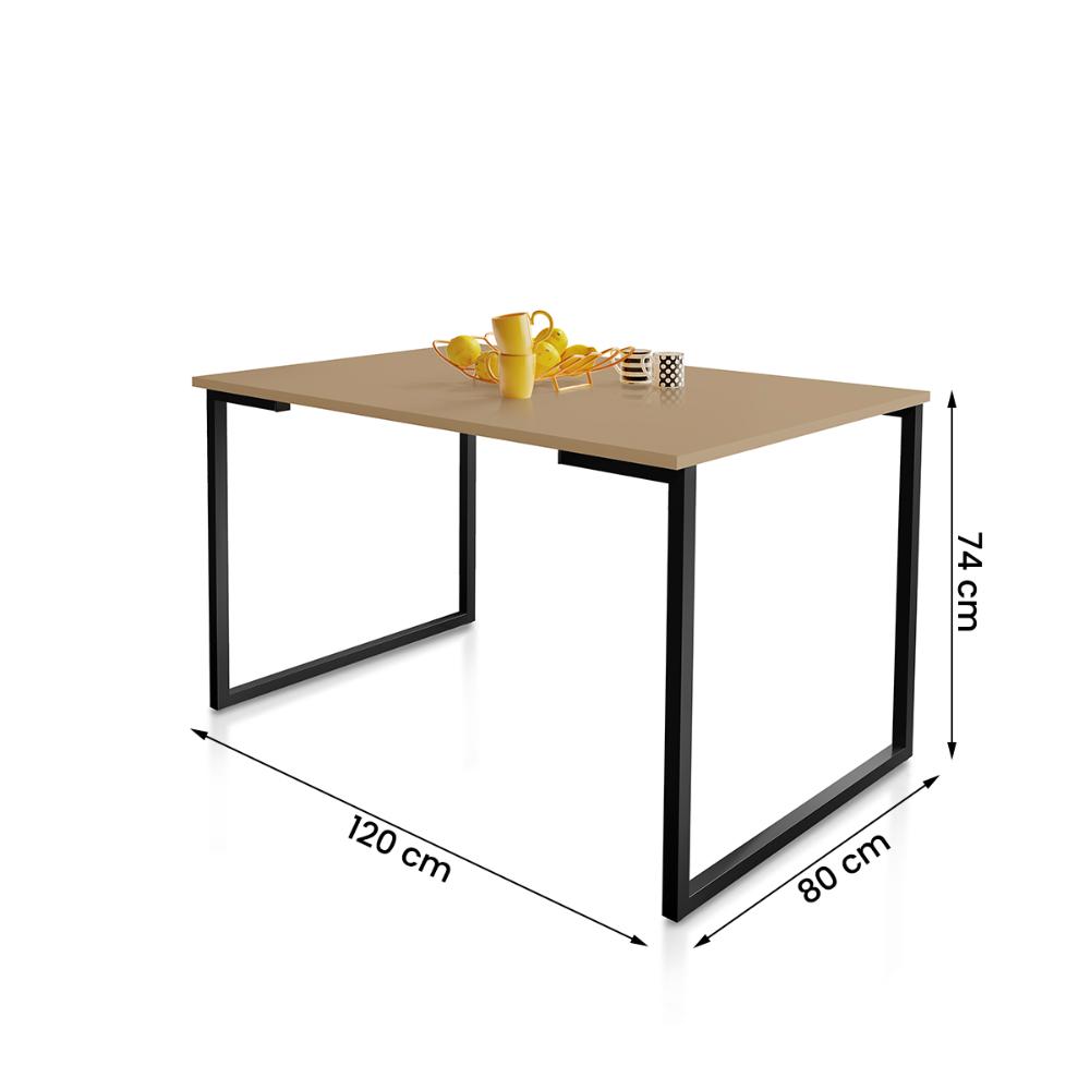 Mesa de Jantar Steel Estilo Industrial Pés de Aço 120x80cm Preto/Fendi
