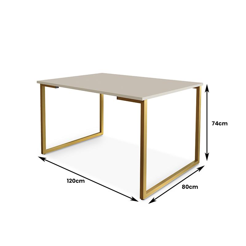 Mesa de Jantar e Cadeiras Steel Estilo Industrial Pés em Aço Dourado/Off White