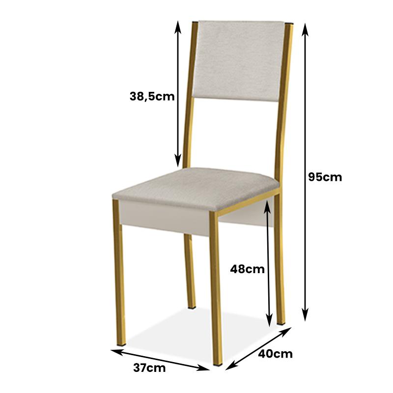 Mesa de Jantar e Cadeiras Steel Estilo Industrial Pés em Aço Dourado/Off White