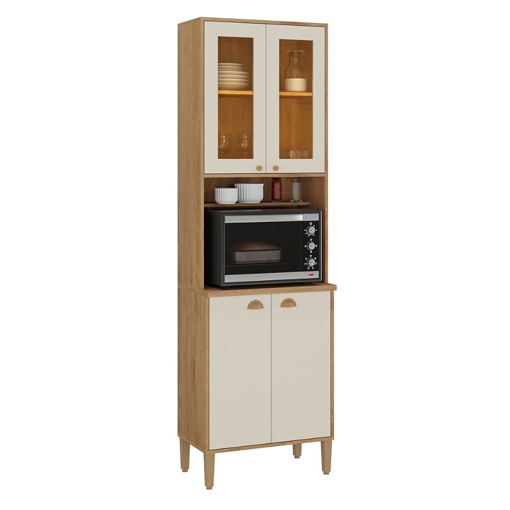 Paneleiro Cristaleira Tunísia 4 Portas com Prateleiras 71cm Canelato/Off White