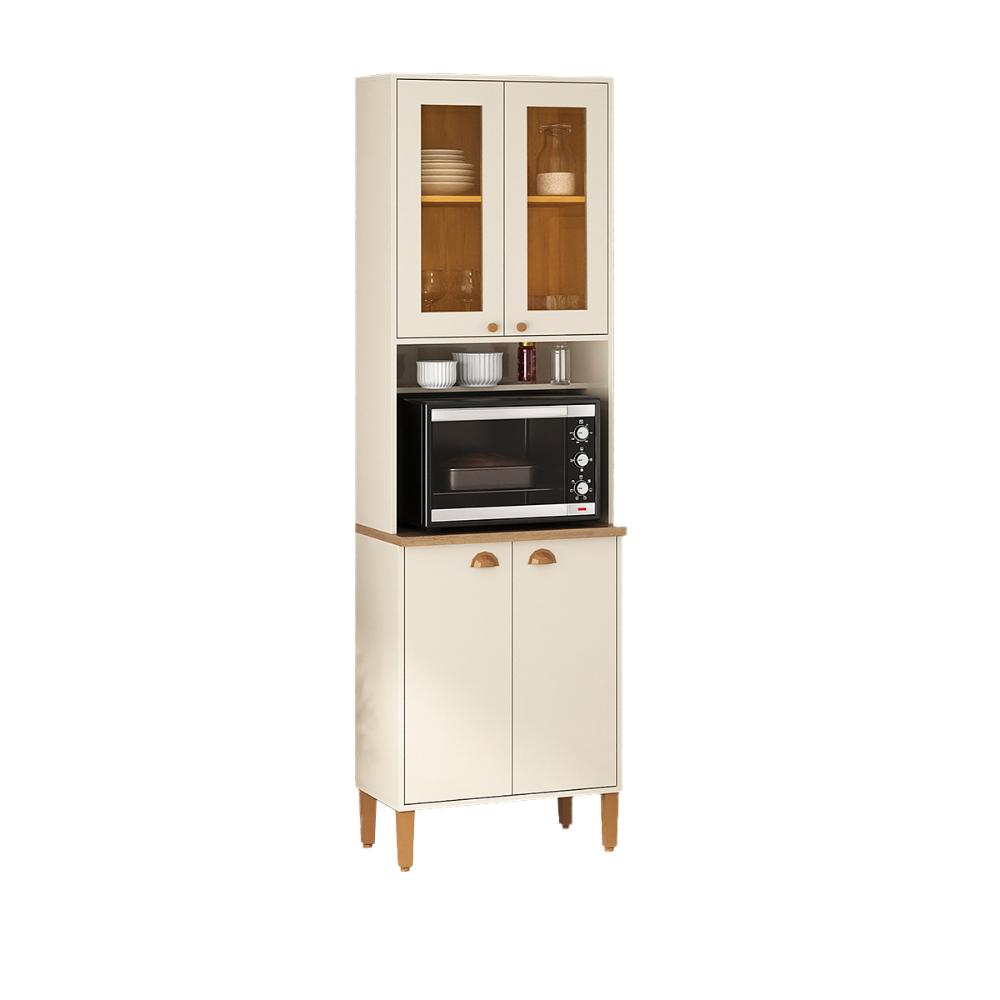 Paneleiro Cristaleira Tunísia 4 Portas com Prateleiras 71cm Off White/Canelato