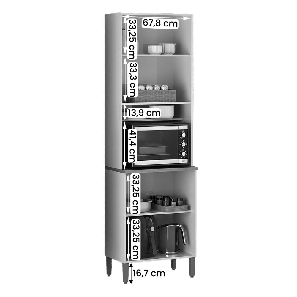 Paneleiro Cristaleira Tunísia 4 Portas com Prateleiras 71cm Off White/Canelato