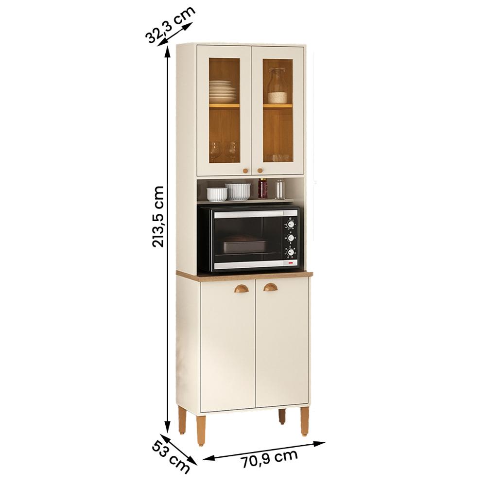 Paneleiro Cristaleira Tunísia 4 Portas com Prateleiras 71cm Off White/Canelato