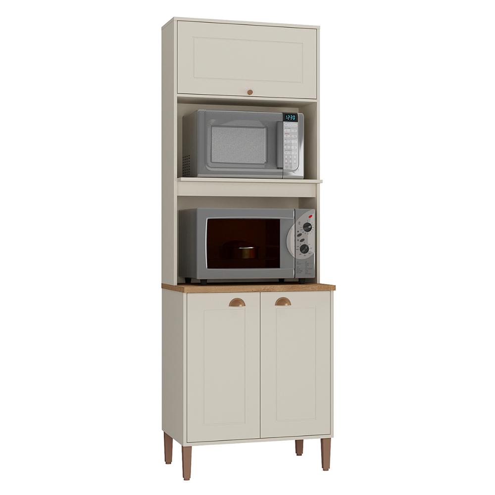 Paneleiro Tunísia com 3 Portas Nichos e Prateleiras Off White/Canelato