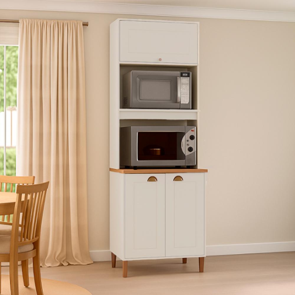 Paneleiro Tunísia com 3 Portas Nichos e Prateleiras Off White/Canelato