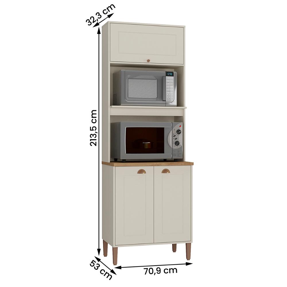 Paneleiro Tunísia com 3 Portas Nichos e Prateleiras Off White/Canelato