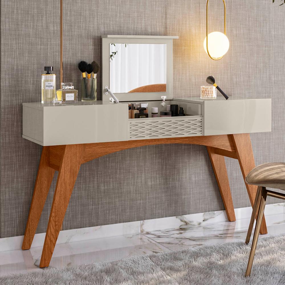 Penteadeira Escrivaninha Star com 3 Portas Com Espelho Matte/Off White