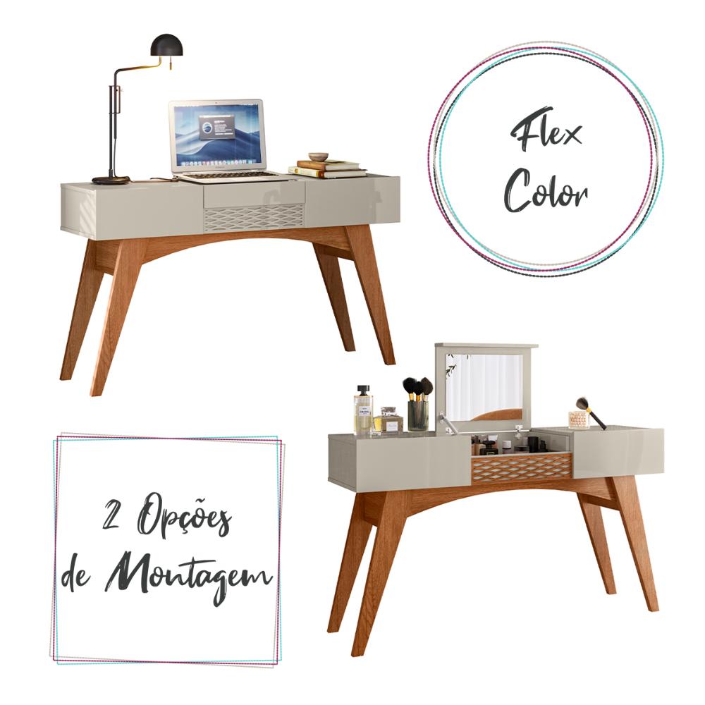 Penteadeira Escrivaninha Star com 3 Portas Com Espelho Matte/Off White