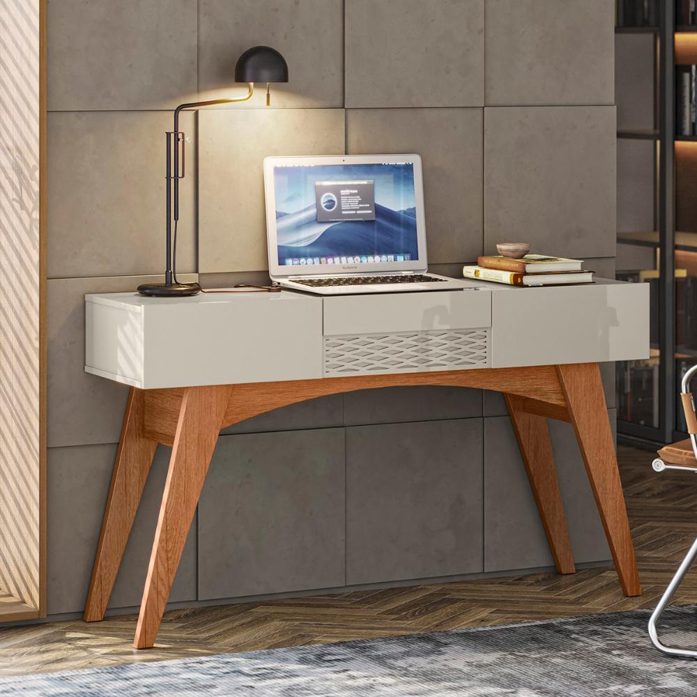Penteadeira Escrivaninha Star com 3 Portas Com Espelho Matte/Off White