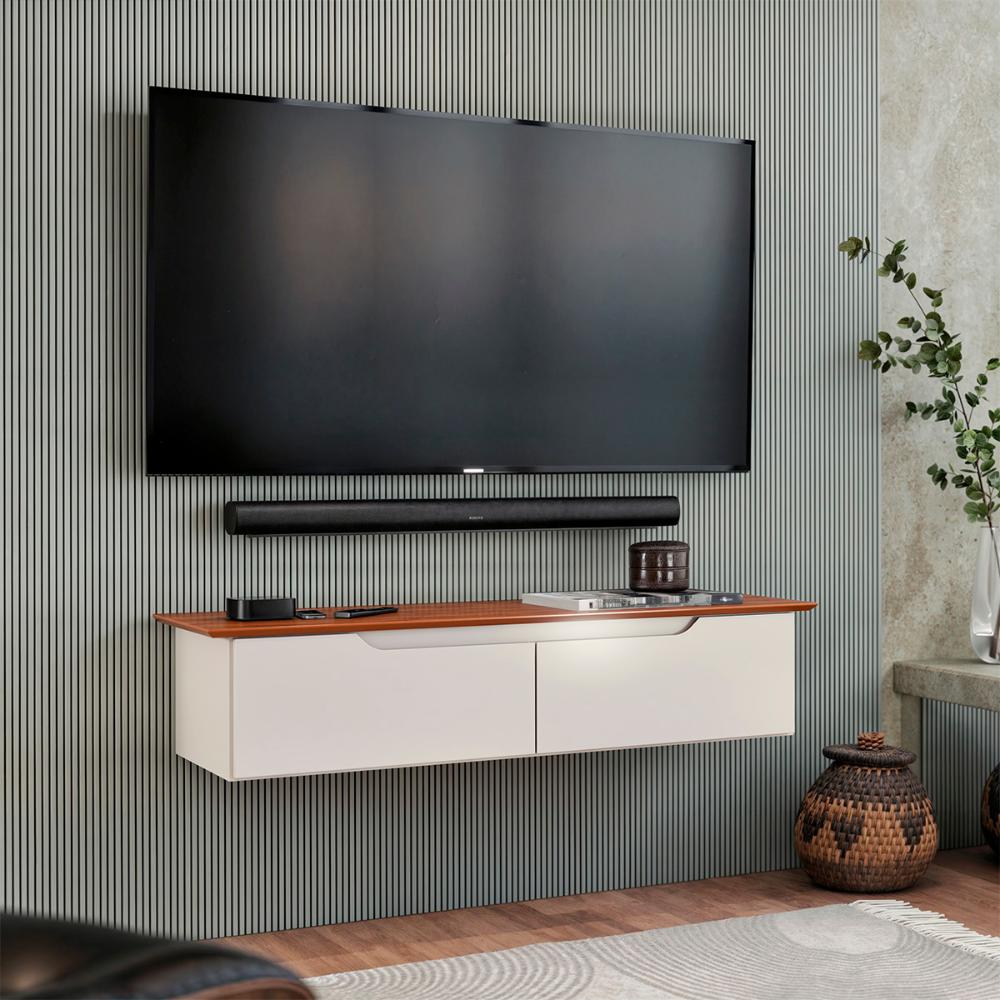 Rack Aparador Suspenso Flow com 2 Portas Basculante Off White/Freijo
