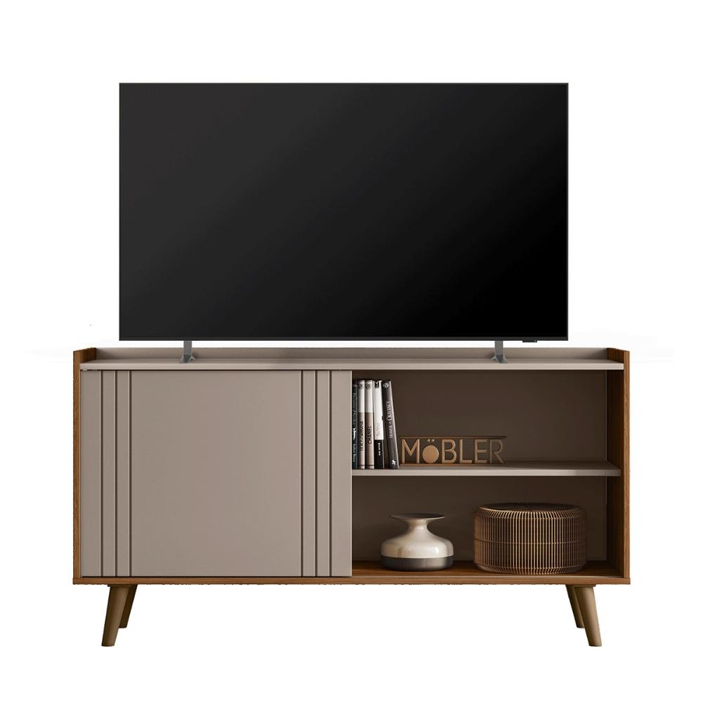 Rack Bancada New Austin Retrô para TV até 50” Polegadas Grigio Fosco/Cinamomo