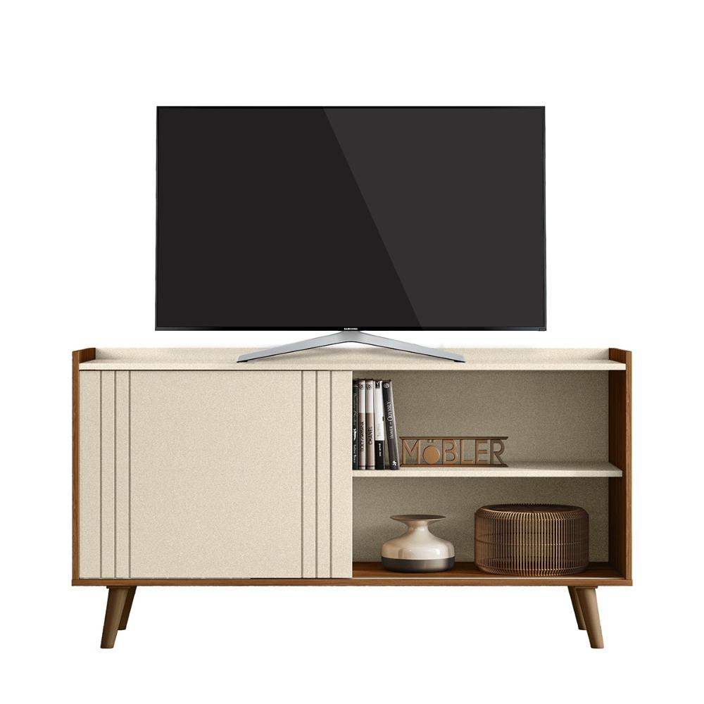 Rack Bancada New Austin Retrô para TV até 50” Polegadas Perola Metalizado/Cinamomo