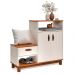 Sapateira com Banco Organic 3 Portas Pés de Madeira Maciça Off White/Freijo
