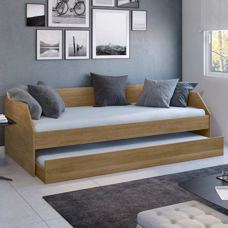 Sofá Cama Bicama Fender 2 Lugares Com Auxiliar Amendoa