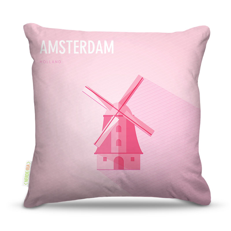 Almofada 45 x 45cm  Nerderia e Lojaria amsterdam vetor colorido