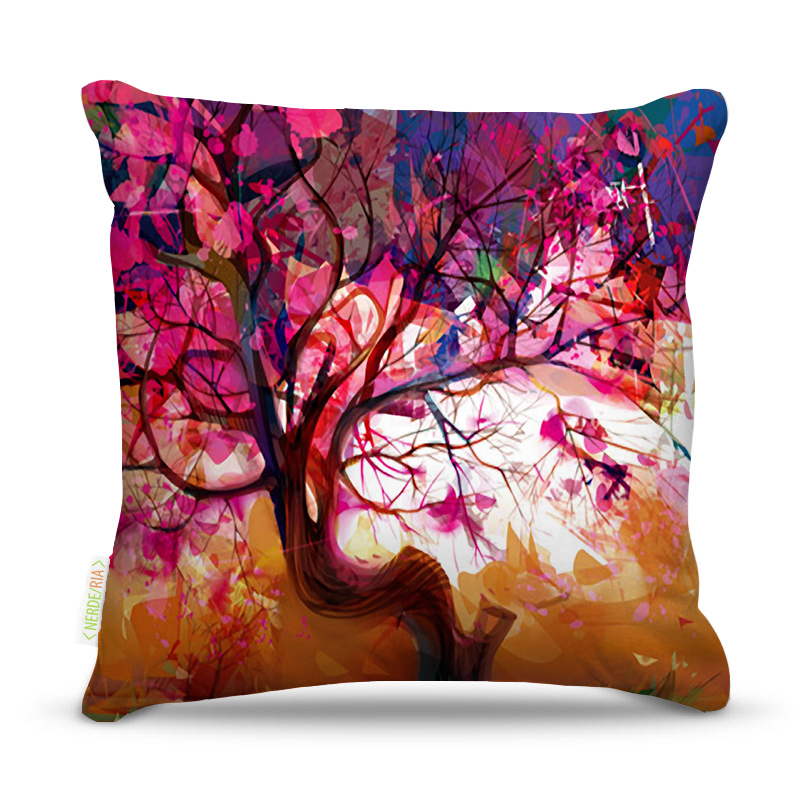 Almofada 45 x 45cm  Nerderia e Lojaria arvore paint rosa colorido