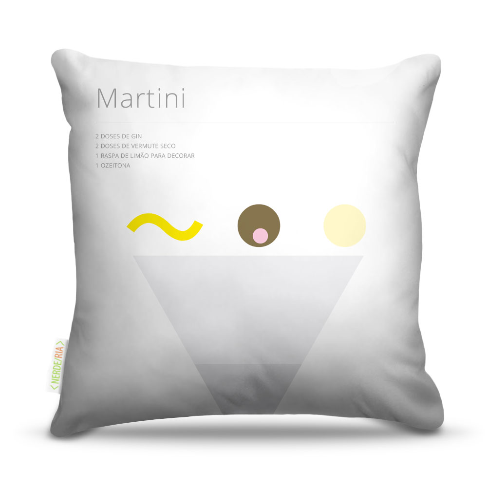 Almofada 45 x 45cm  Nerderia e Lojaria bebida martini colorido
