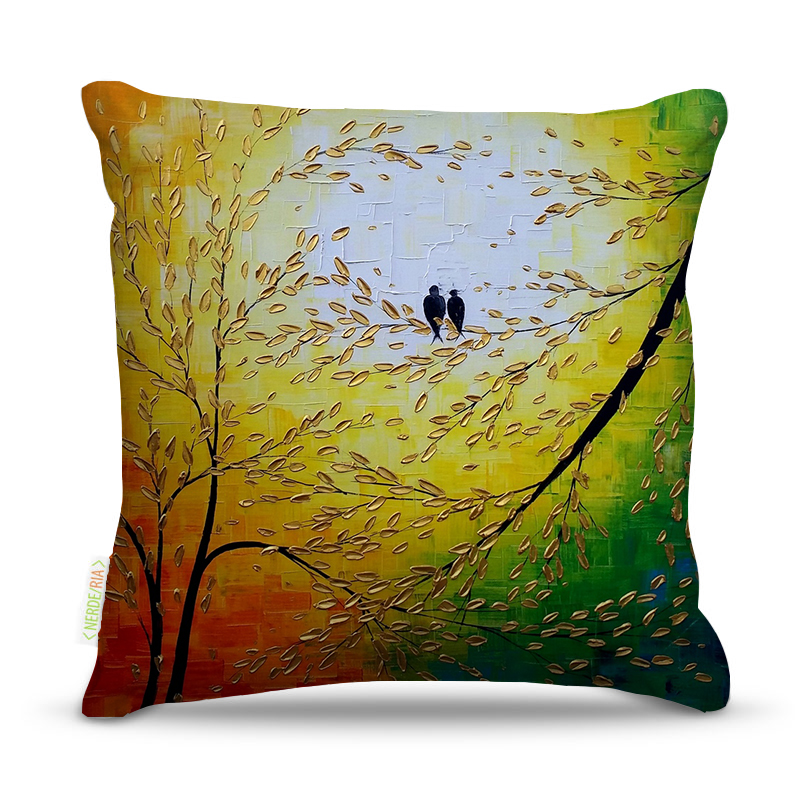 Almofada 45 x 45cm  Nerderia e Lojaria bird folhas colorido