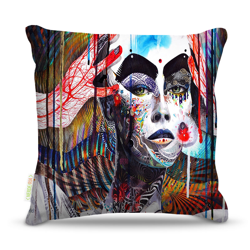 Almofada 45 x 45cm  Nerderia e Lojaria face mulher paint  colorido