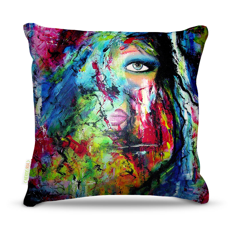 Almofada 45 x 45cm  Nerderia e Lojaria face mulher paint colorido