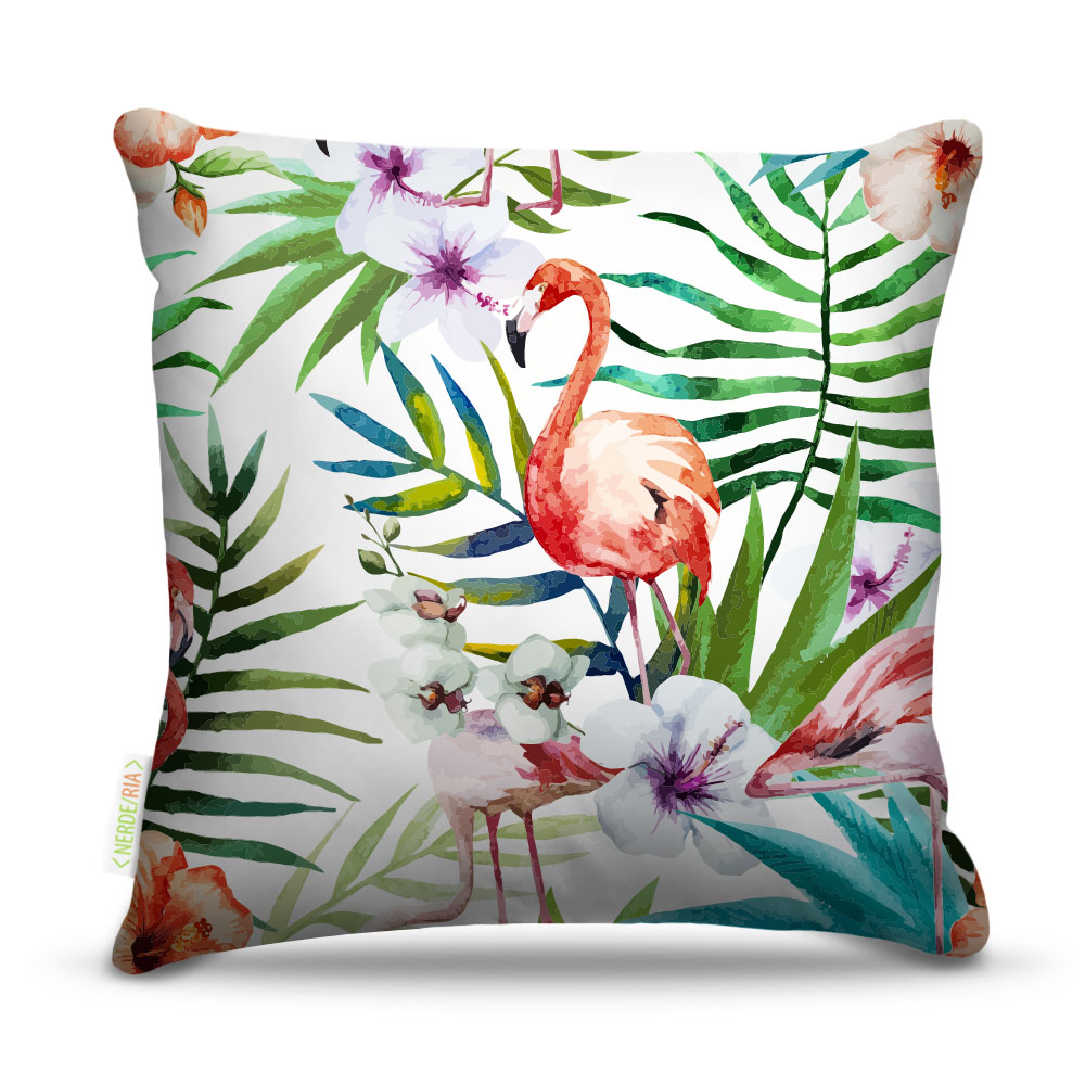 Almofada 45 x 45cm  Nerderia e Lojaria flamingo com flores colorido