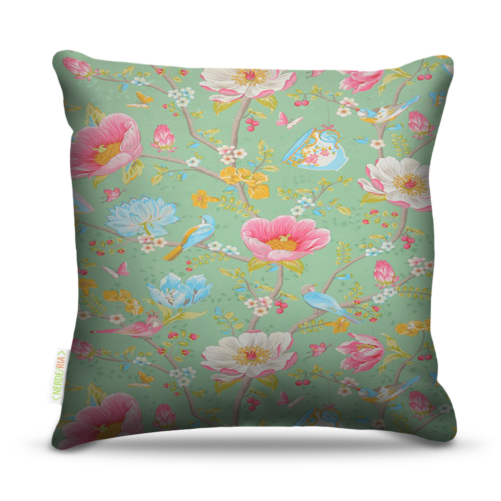 Almofada 45 x 45cm  Nerderia e Lojaria floral verde colorido