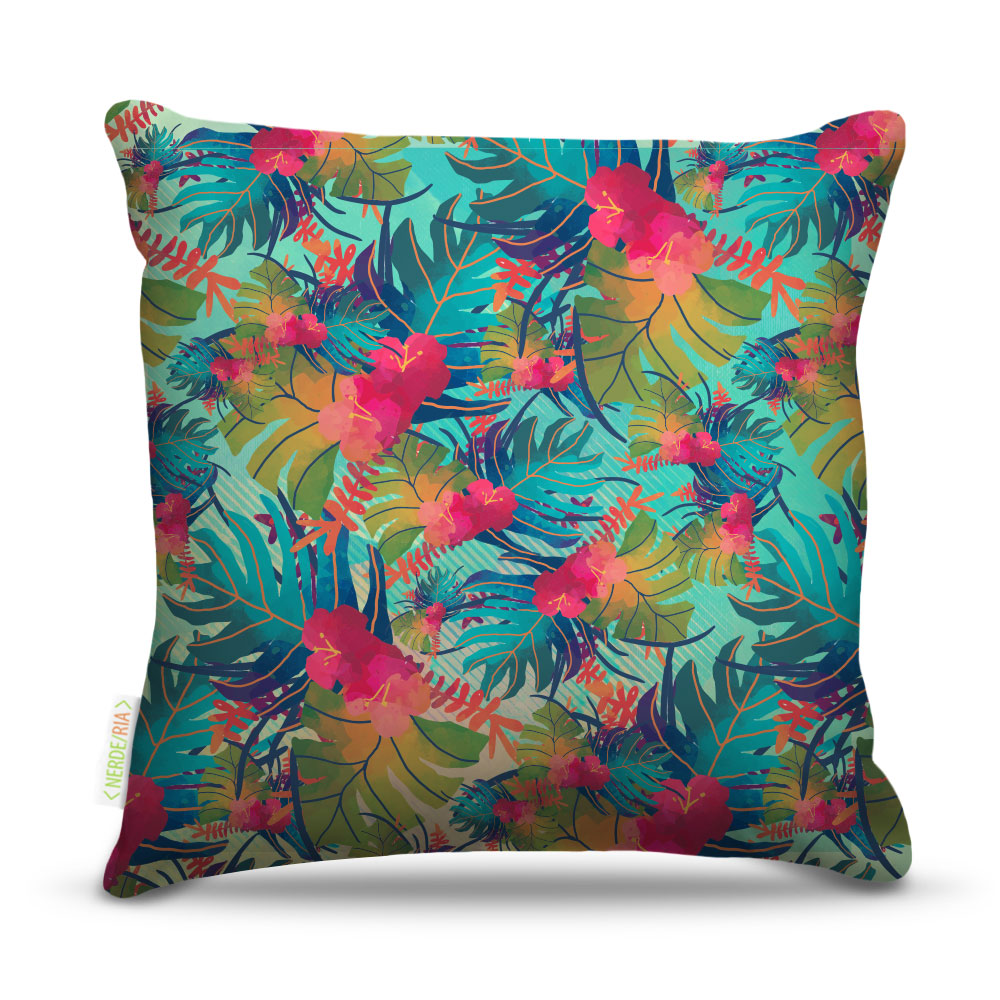 Almofada 45 x 45cm  Nerderia e Lojaria flores tropicias colorido