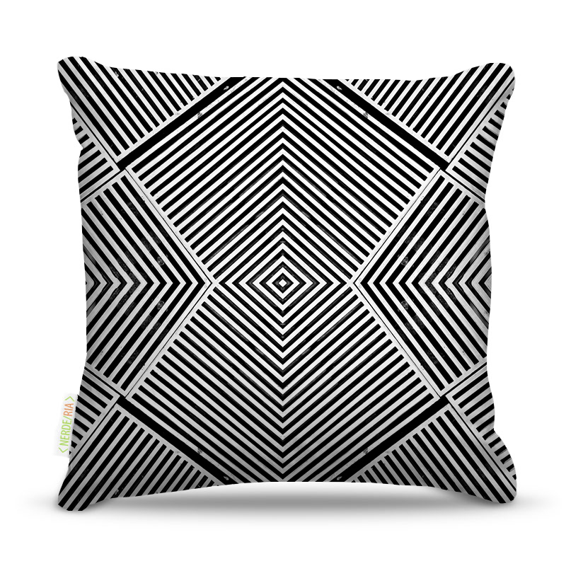 Almofada 45 x 45cm  Nerderia e Lojaria ilusao preto e branco colorido