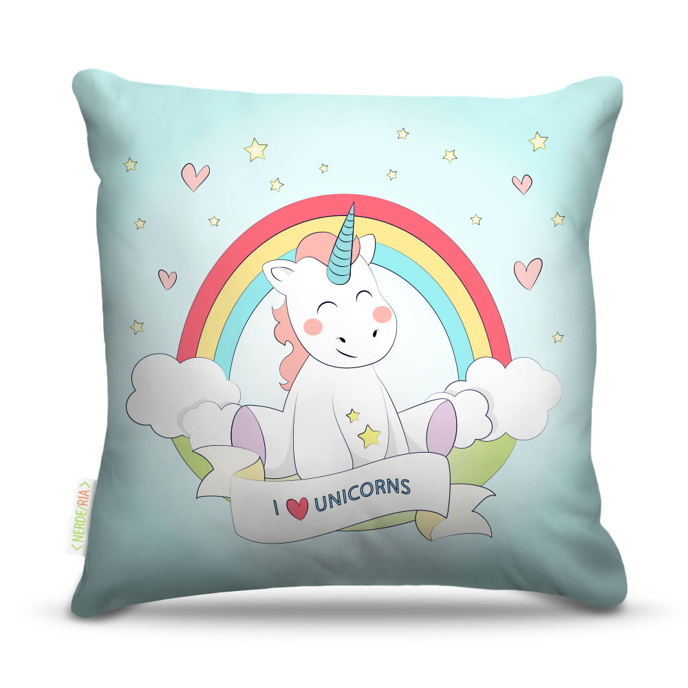 Almofada 45 x 45cm  Nerderia e Lojaria love unicorns colorido