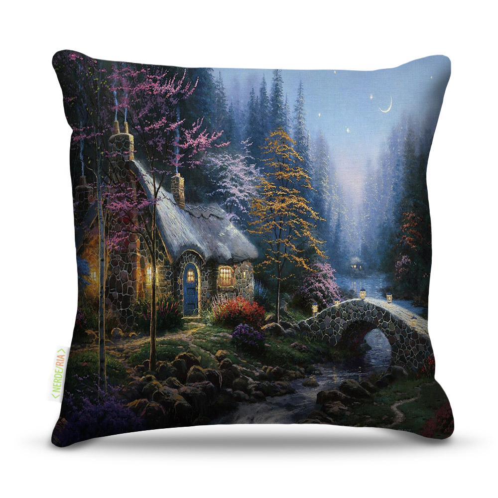 Almofada 45 x 45cm  Nerderia e Lojaria paisagem cabana colorido