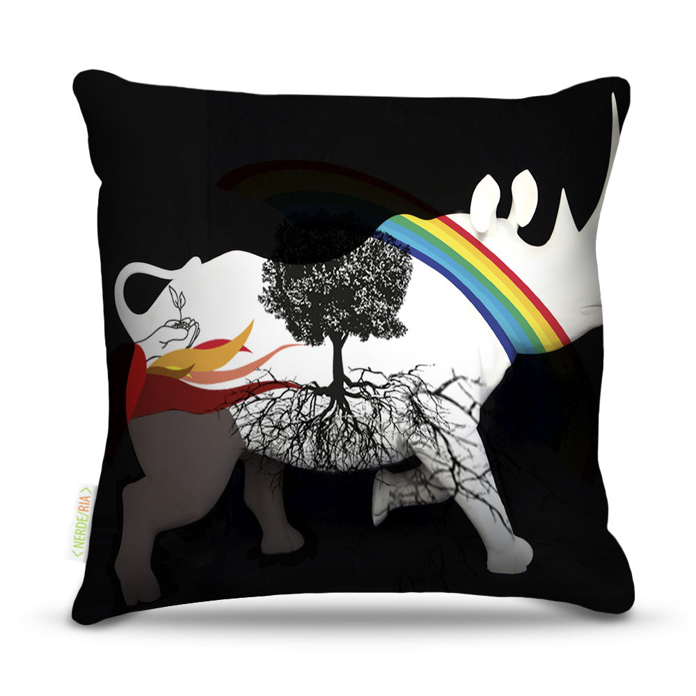 Almofada 45 x 45cm  Nerderia e Lojaria rhino art colorido