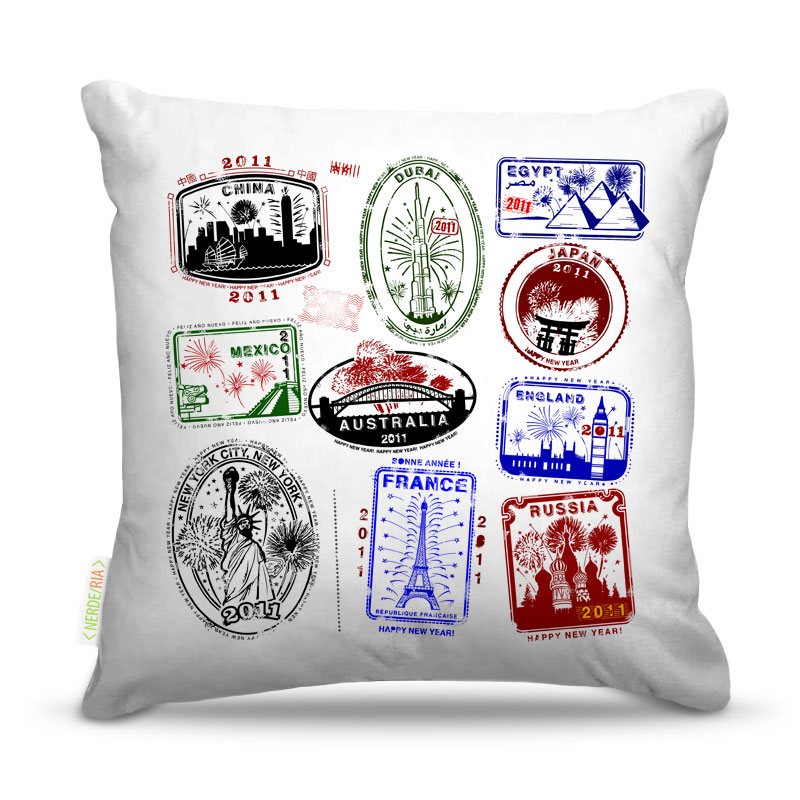 Almofada 45 x 45cm  Nerderia e Lojaria selos cidades colorido