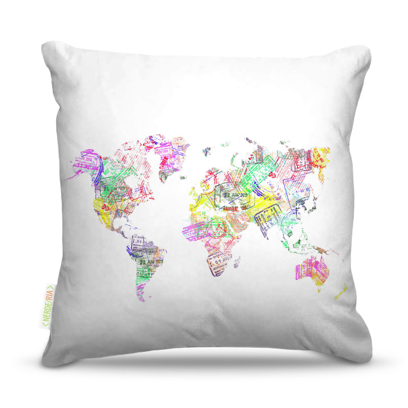 Almofada 45 x 45cm  Nerderia e Lojaria selos mundo colorido